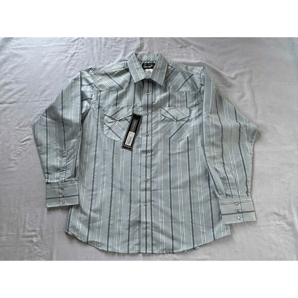Men's Wrangler Western Pearl Snap Button Down Size Large Shirt, NWT, Blue - Picture 1 of 10